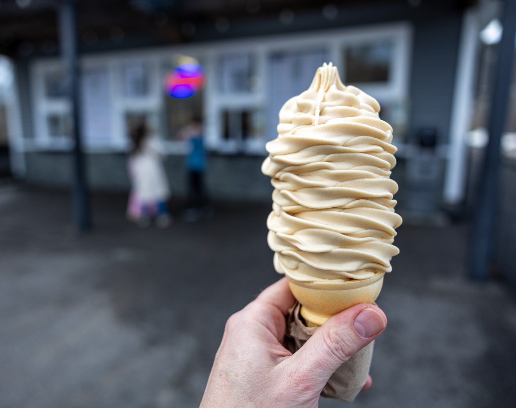 Peanut butter soft serve cone