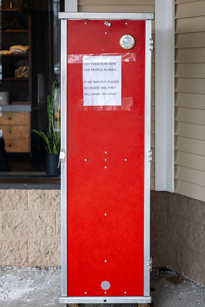 community food box outside Taj Indian Cuisine South Portland Maine