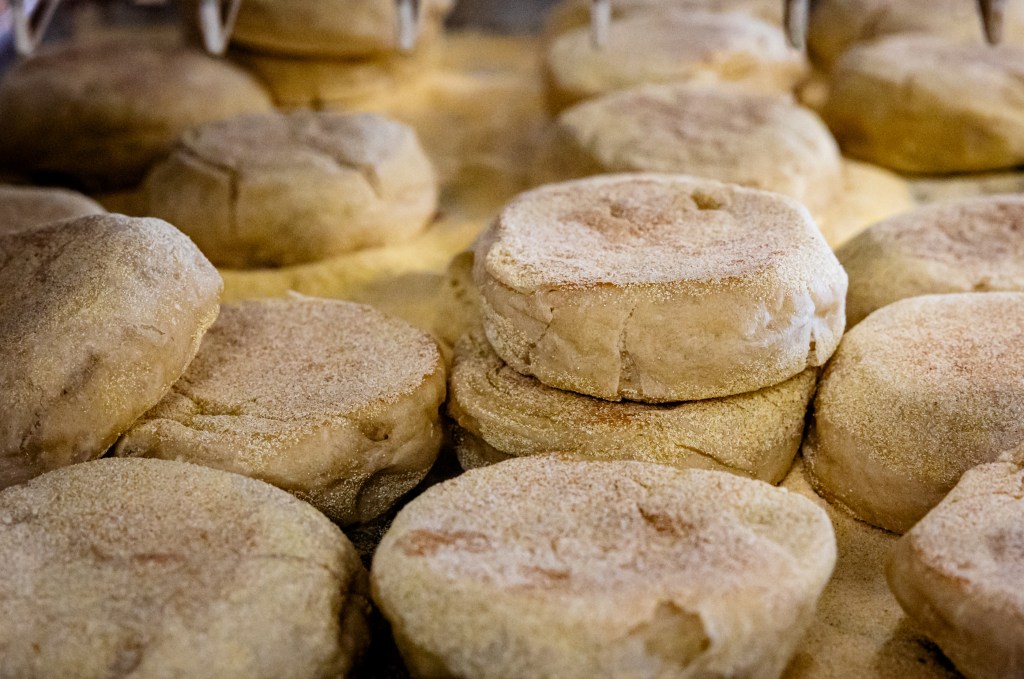 fresh English muffins at Sweet and Savory Bakehouse Standish Maine