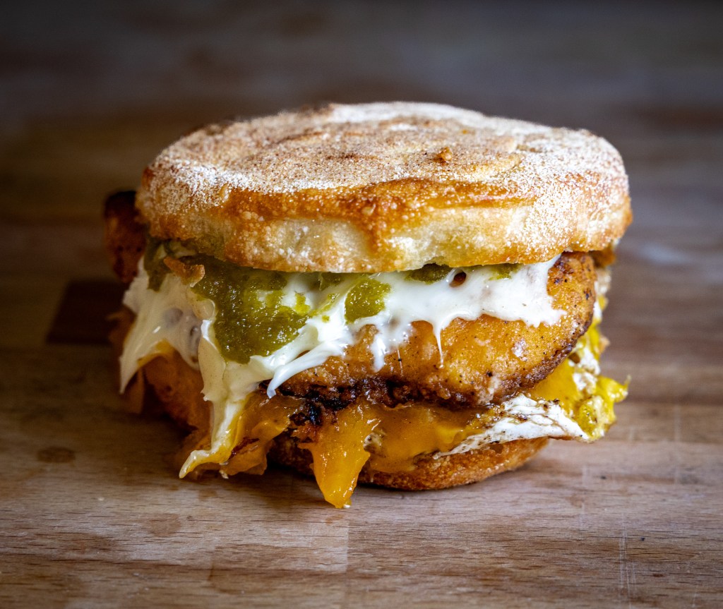 fried chicken breakfast sandwich Sweet and Savory Bakehouse Standish Maine
