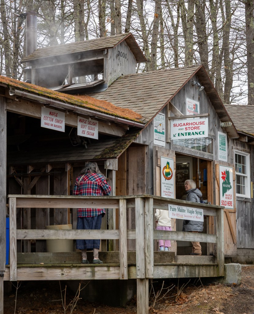 Steam coming from the sugar house at Merrifield Farm in Gorham Maine