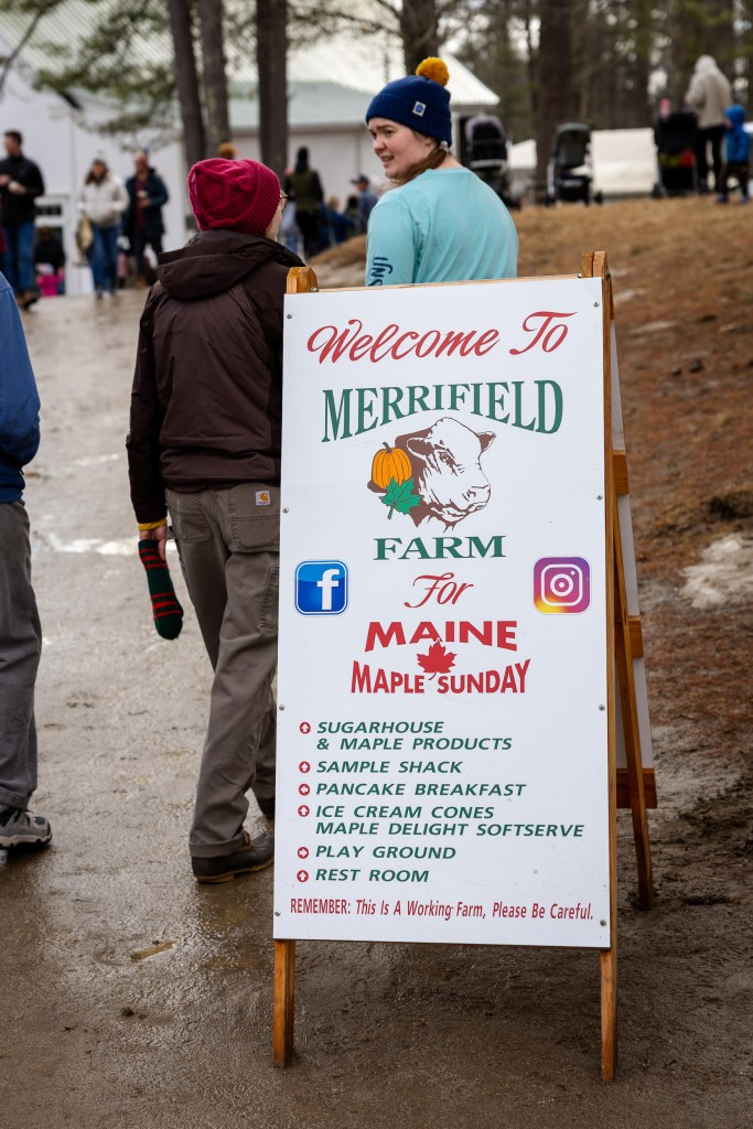 Merrifield Farm welcome sign during Maine Maple Sunday in Gorham Maine