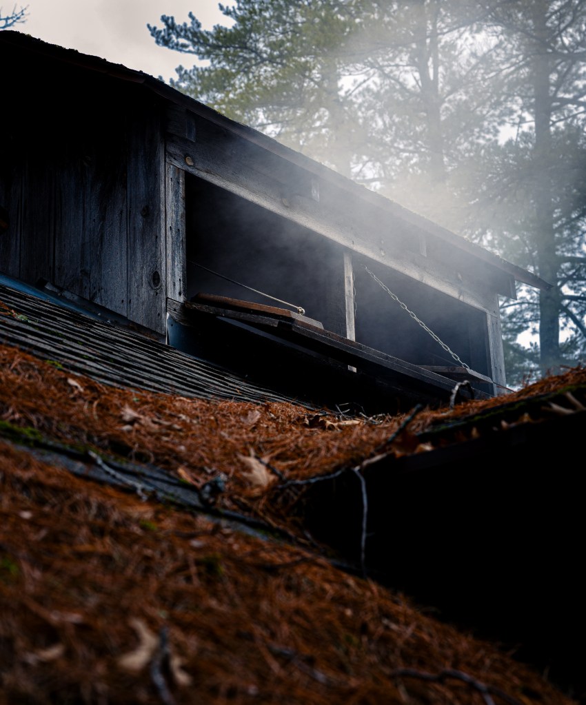 Steam coming from the sugar house at Merrifield Farm in Gorham Maine