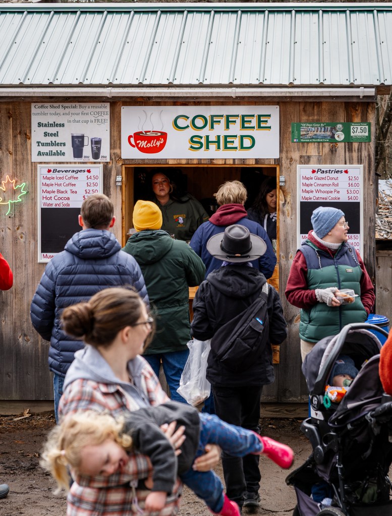 People waiting in line at the coffee shed at Merrifield Farm