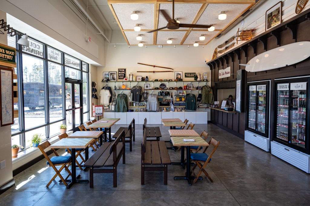 Bright seating area with natural light inside Allagash Bungalow
